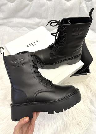 Кожаные ботинки в стиле celine boots black leather