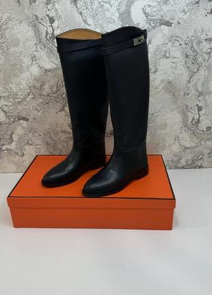 Женские сапоги hermes черне натуральная кожа