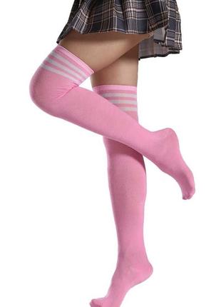 Панчохи рожеві зі смужками 1023 високі шкарпетки пудра смужки зверху заколінки гетри4 фото