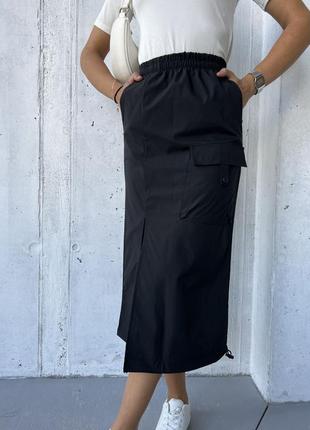 Міді спідниця карго з накладною кишенею та розрізом. юбка в спорт стиле с разрезом10 фото