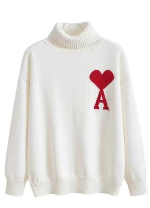 Свитер с горлом ами ami paris белый черный в наличии размер s-м