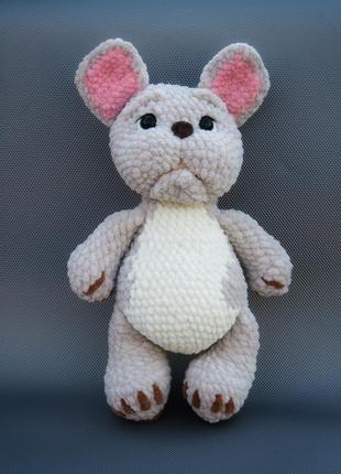 В'язана іграшка - французький бульдог з плюшевої пряжі2 фото