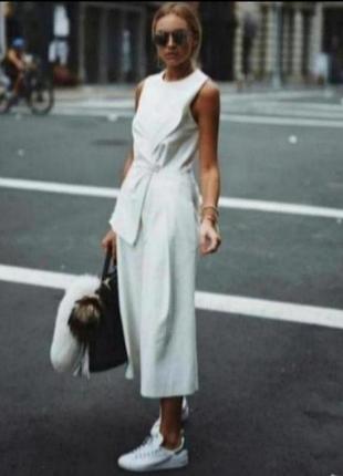 Белые льняные брюки штаны кюлоты zara