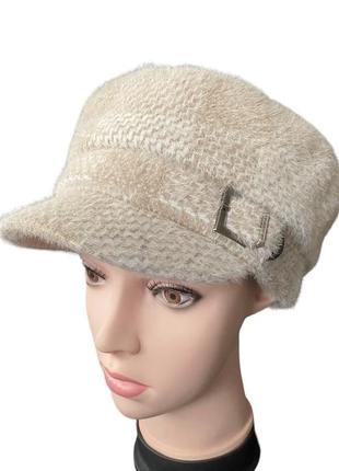 Кепка шерстяная женская клетка на флисе