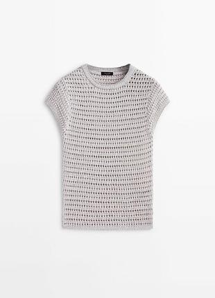 Ажурний сірий светр з короткими рукавами massimo dutti 5628/554/8062 фото