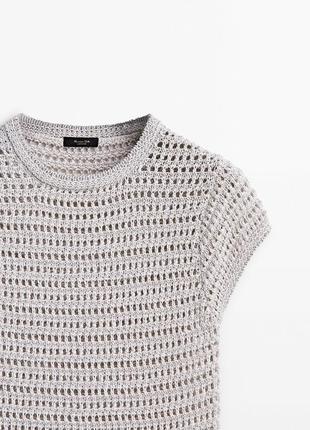 Ажурний сірий светр з короткими рукавами massimo dutti 5628/554/8063 фото