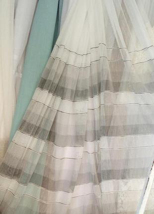 Тюль лен с полосками серого цвета