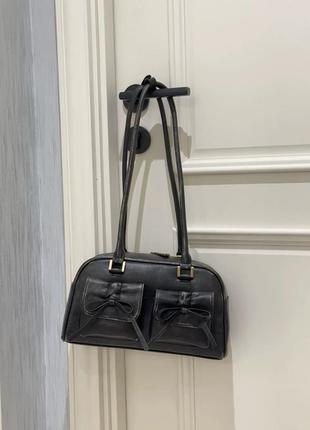 Сумка чорна з бантиками рожева бантики сумка на плече