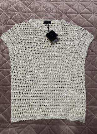 Ажурний сірий светр з короткими рукавами massimo dutti 5628/554/8067 фото