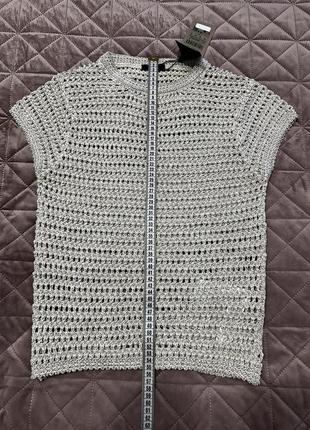 Ажурний сірий светр з короткими рукавами massimo dutti 5628/554/8069 фото