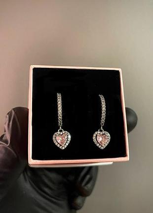 Серебряные серьги pandora «розовое сердечко с блестящим ореолом» • серьги серебро 925 • серьги пандора • женские серьги • серьги для девушек •