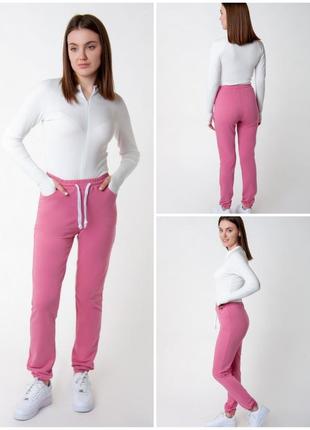 🩷 спортивные, новые брюки, женские, 54 р. розовый хлопок двунитка