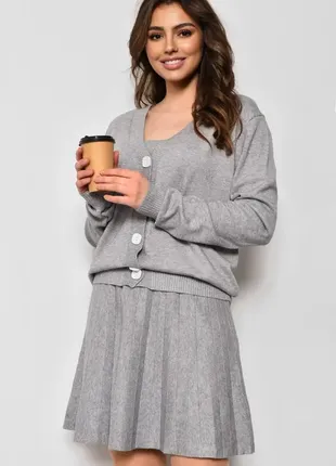 Елегантний в'язаний костюм-трійка комплект майка кардиган і спідниця