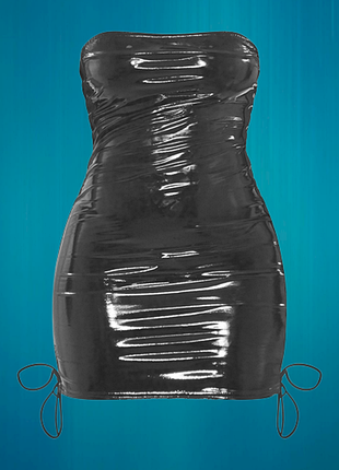Лаковое платье плаття выниловое латексное глянцевое на шнуровке по бокам открытое без...