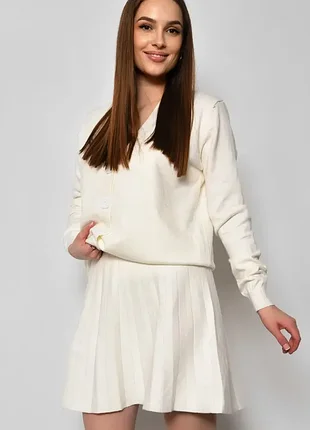 Елегантний в'язаний костюм-трійка комплект майка кардиган і спідниця