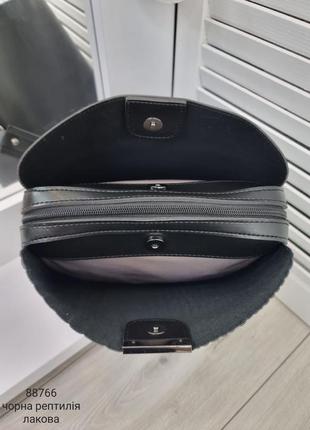 Женская стильная и качественная сумка из эко кожи на 3 отдела черная лаковая8 фото