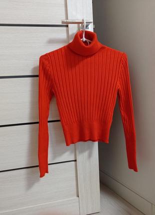 Гольф водолазка свитер кофта яркий насыщенный оранжевый8 фото