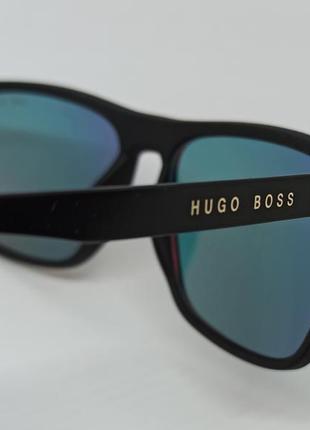Очки в стиле hugo boss мужские солнцезащитные оранжевые зеркальные в черной матовой оправе9 фото