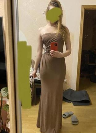Вечернее платье в пол елегантна сукня плаття мокко на одно плечо9 фото