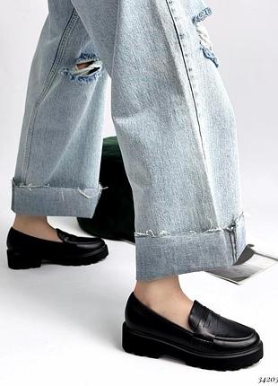 Черные лоферы на тракторной подошве, арт. 34203