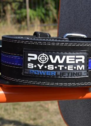 Пояс для пауерліфтингу power system ps-3800  powerlifting шкіряний black/blue line m6 фото