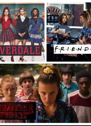 Ретро резинки для волос scrunchie, тканевые резинки, из ткани, riverdale, stranger things2 фото