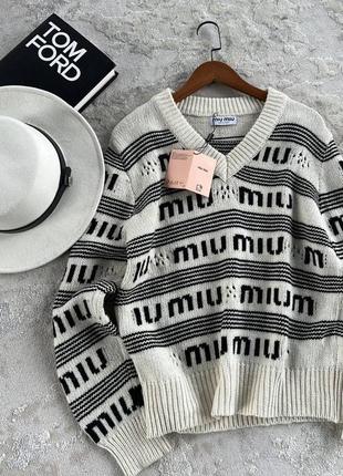 Свитер оверсайз в полоску miu miu черно-белый