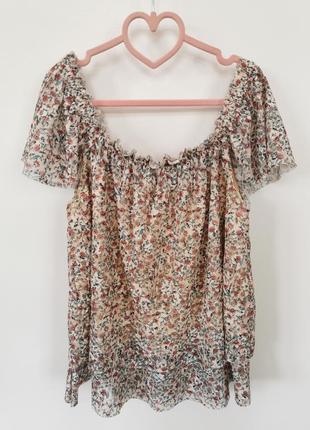 Красивый топ на плечи, сеточка, блуза с открытыми плечами в цветочный принт clockhouse🔥1 фото