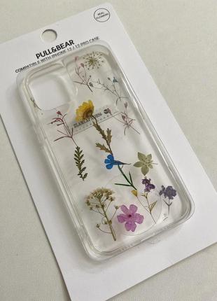 Прозрачный силиконовый чехол в цветы на айфон 12/12 про pull&bear