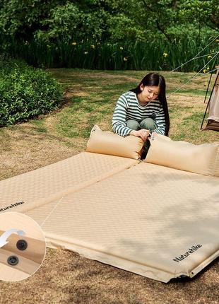 Самонадувний килимок двомісний з подушкою naturehike cnk2300dz014, 30 мм, бежевий6 фото