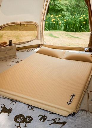 Самонадувний килимок двомісний з подушкою naturehike cnk2300dz014, 30 мм, бежевий4 фото