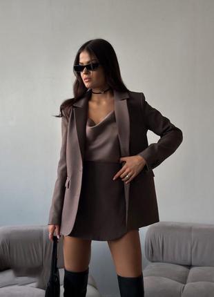 🎨4! шикарний жіночий костюм піджак спідниця шорти шорты юбка коричневмй шоколадний шоколад женский жакет пиджак