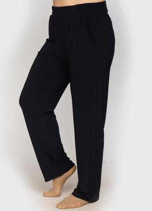 Стрейчевые легкие брюки для сна и отдыха большого размера черного цвета выполнены из мягкого трика6 фото