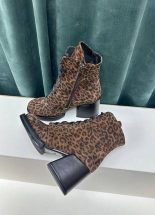 Женские ботинки на каблуке из натуральной кожи принт леопард новая коллекция 2024