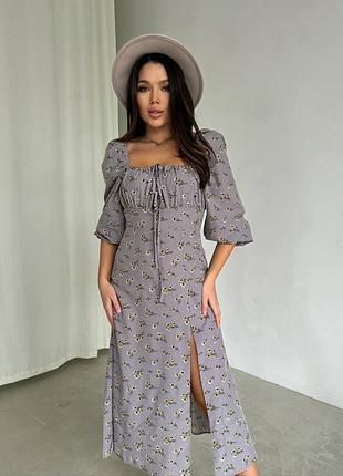 Сукня жіноча довга міді базова нарядна квіткова рожева блакитна зелена сіра чорна весняна на весну гарна повсякденна платя з декольте нарядна святкова9 фото