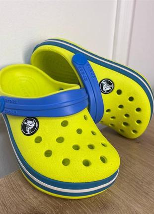 Дитячі крокси сабо crocs crocband kids  tennis ball green/ocean усі розміри у наявності1 фото