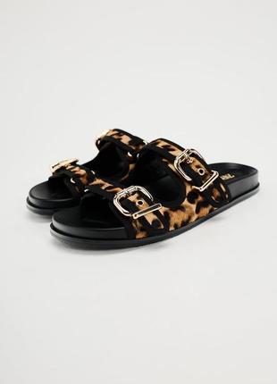 Кожаные сандали на низком ходу с животным принтом леопард4 фото