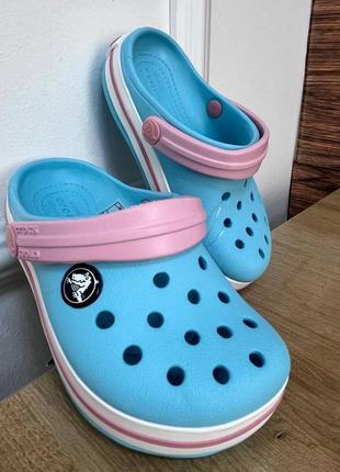 Дитячі крокси сабо crocs kids crocband clog ice blue/white блакитні1 фото