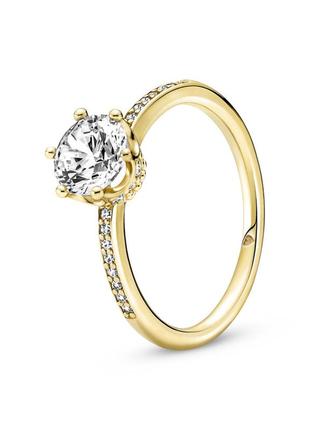 Оригинал original pandora пандора оригинальное серебряное кольцо 168289c01 серебро с большим камнем прозрачный золото позолота с биркой новый