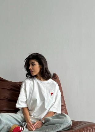 Ami футболка базовая белая с сердечком2 фото