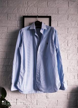 Сорочка рубашка синя  голуба біла смужка оригінал бавовна 💯 polo ralph lauren 🐎 ,m,38,42