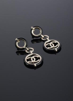 Сережки круглі,чорний обод,лого срібні 0261271 фото