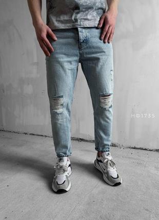 Чоловічі світлі джинси якісні , повсякденні джинси з порізами , стильні джинси для чоловіків4 фото