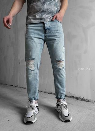 Чоловічі світлі джинси якісні , повсякденні джинси з порізами , стильні джинси для чоловіків9 фото