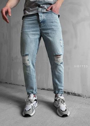 Чоловічі світлі джинси якісні , повсякденні джинси з порізами , стильні джинси для чоловіків5 фото