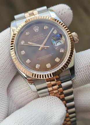 Швейцарские часы rolex datejust chocolate diamond 36 mm- lady6 фото