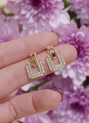 Серьги квадратные со стразами. fashion jewelry.