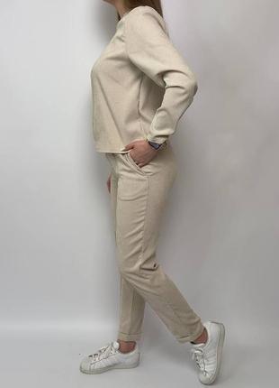 Костюм женский однотонный оверсайз кофта брюки с карманами качественный стильный бежевый серый4 фото