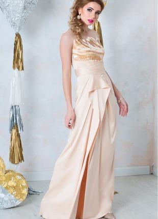 Вечірня атласна сатинова нарядна випускна сукня плаття в підлогу з вишивкою рюшею seam