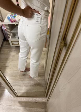 Белые базовые джинсы zara с необработанным низом краем брюки брюки hm mango massimo dutti ivina marsego6 фото